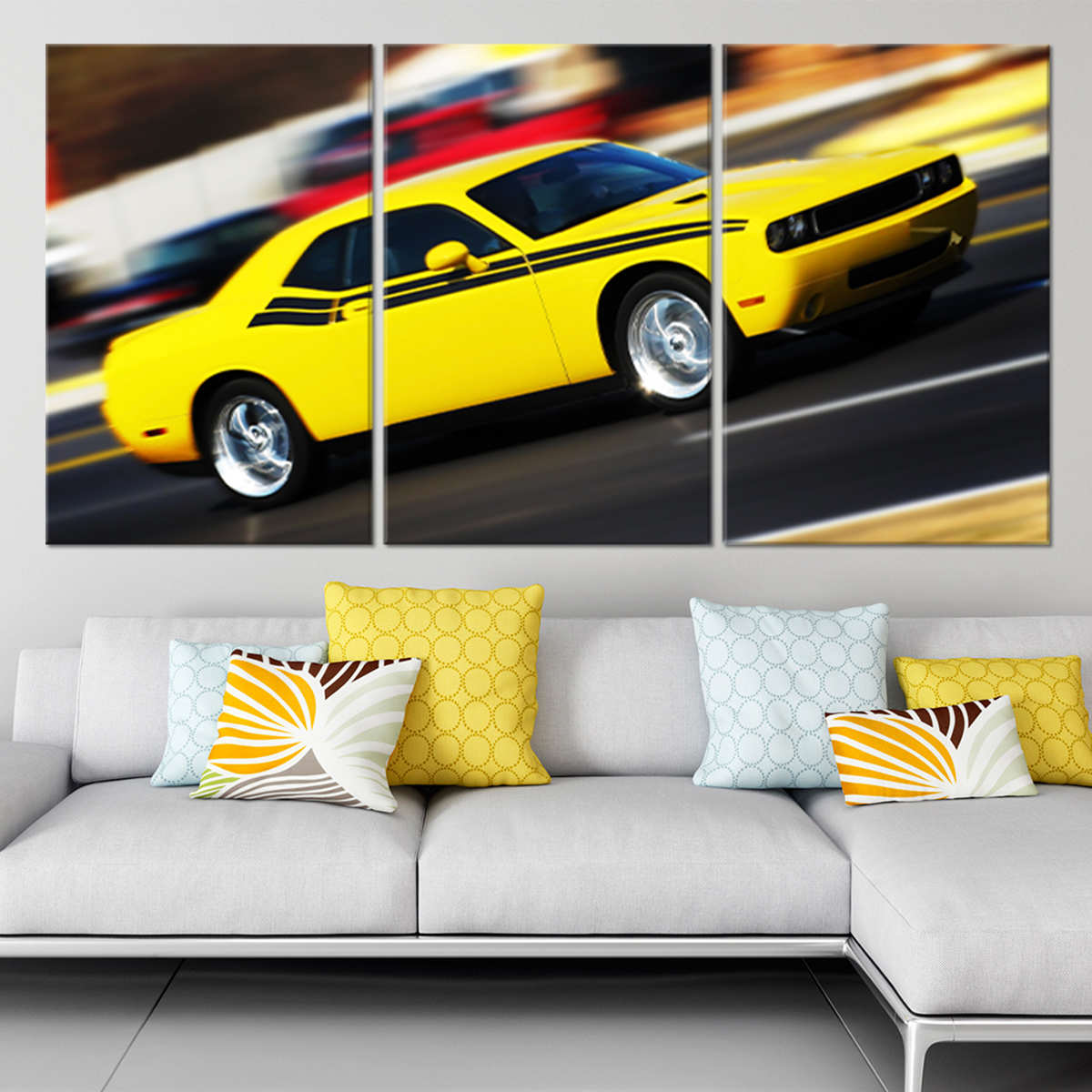 Yellow Dodge Challenger Wall Art Canvas Print-Stunning Canvas Prints