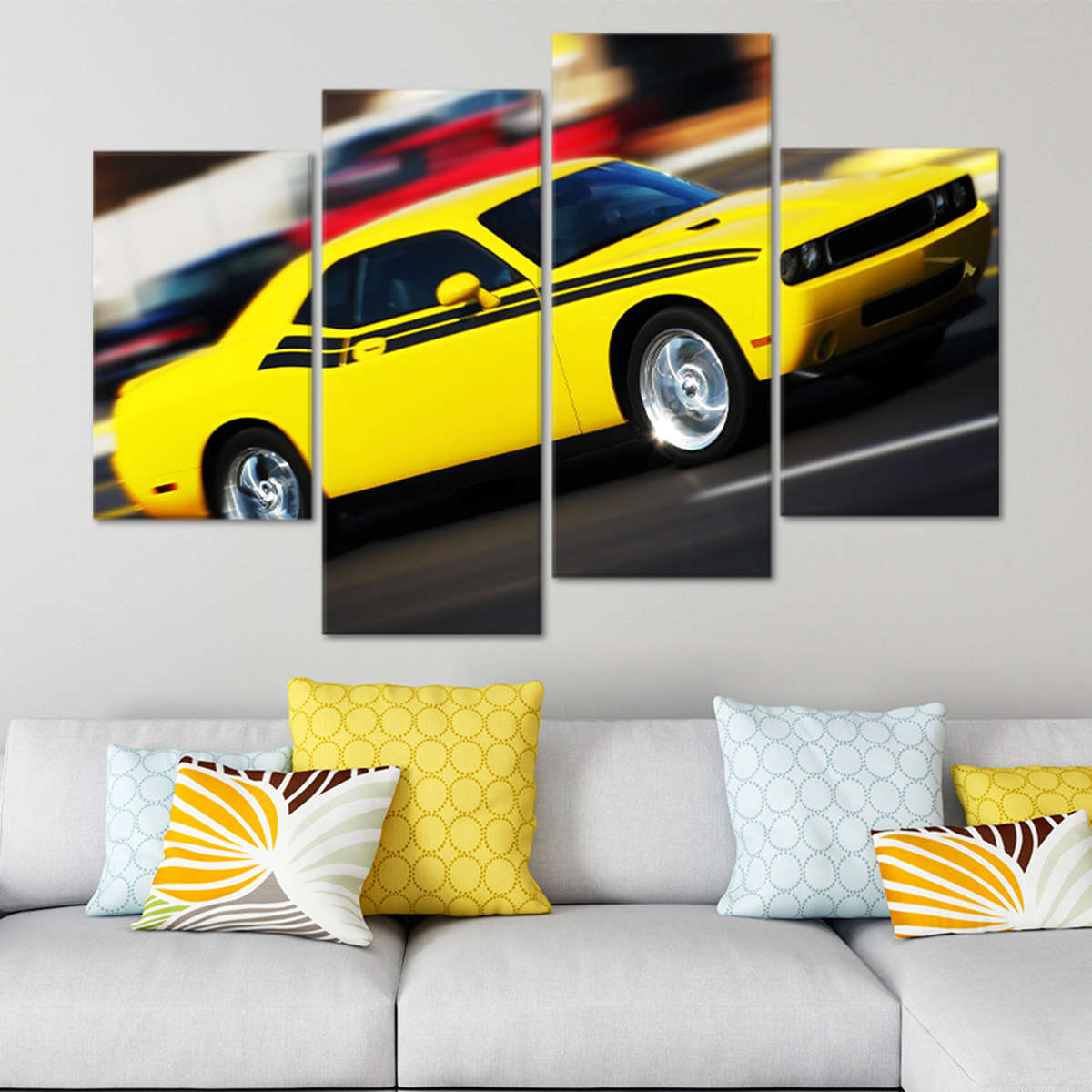 Yellow Dodge Challenger Wall Art Canvas Print-Stunning Canvas Prints