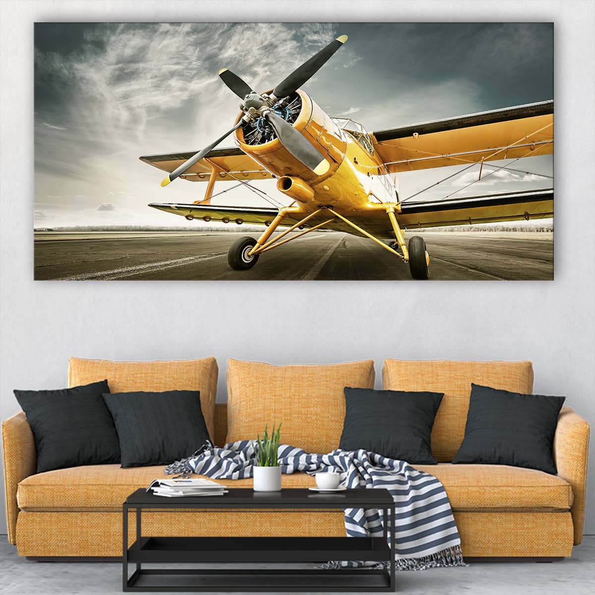 Yellow Vintage Airplane Wall Art Canvas Print-Stunning Canvas Prints