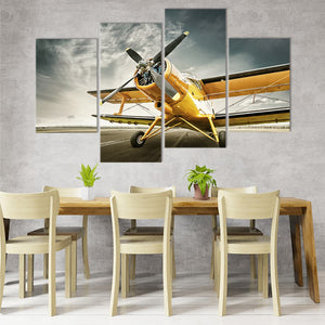 Yellow Vintage Airplane Wall Art Canvas Print-Stunning Canvas Prints