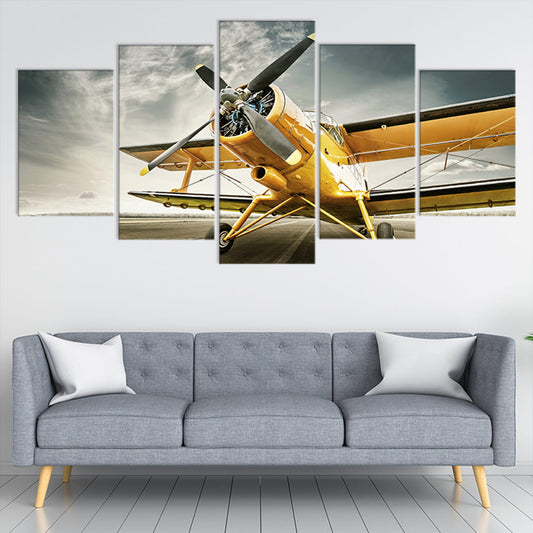 Yellow Vintage Airplane Wall Art Canvas Print-Stunning Canvas Prints