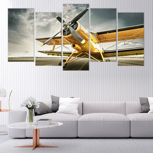 Yellow Vintage Airplane Wall Art Canvas Print-Stunning Canvas Prints