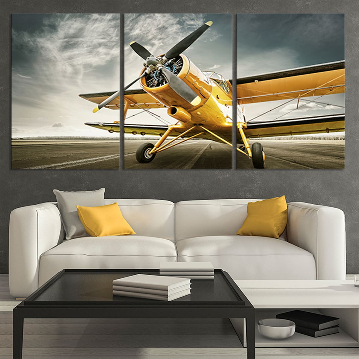 Yellow Vintage Airplane Wall Art Canvas Print-Stunning Canvas Prints